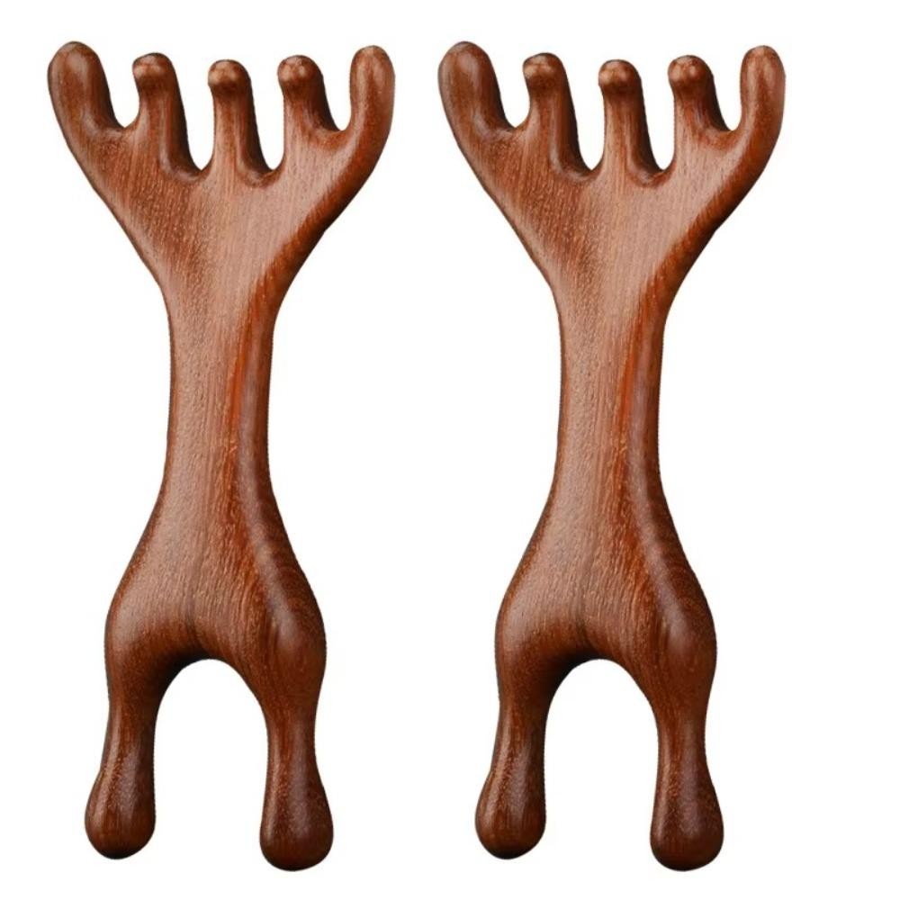 SNUGHOUSE 1 Cái / 2 Chiếc Lược Massage Kinh Tuyến Toàn Thân, Gạc Hươu Răng Rộng Gỗ Trị Liệu Massage, Giúp Lưu Thông Máu Gỗ Đàn Hương Hai Đầu Chăm Sóc Sức Khỏe