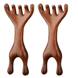 HEARTHLY 1 Cái / 2 Chiếc Lược Massage Trị Liệu Gỗ, Gạc Hươu Hai Đầu Cơ Thể Kinh Tuyến Massage, Dụng Cụ Chống Tĩnh Điện Giúp Lưu Thông Máu Gỗ Đàn Hương Chăm Sóc Sức Khỏe