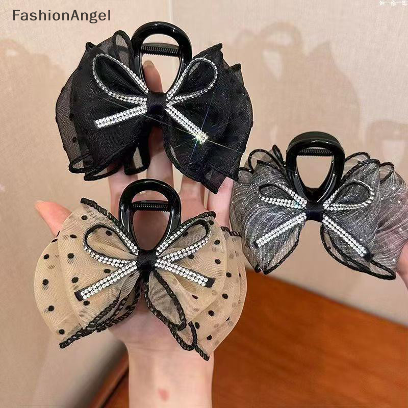 Fashionangel Lưới Thanh Lịch Nơ Kẹp Tóc Nữ Đuôi Ngựa Vuốt Kẹp Lấp Lánh Kim Cương Giả Kẹp Tóc Bé Gái Mũ Đội Đầu Phụ Kiện Tóc Quà Tặng TH