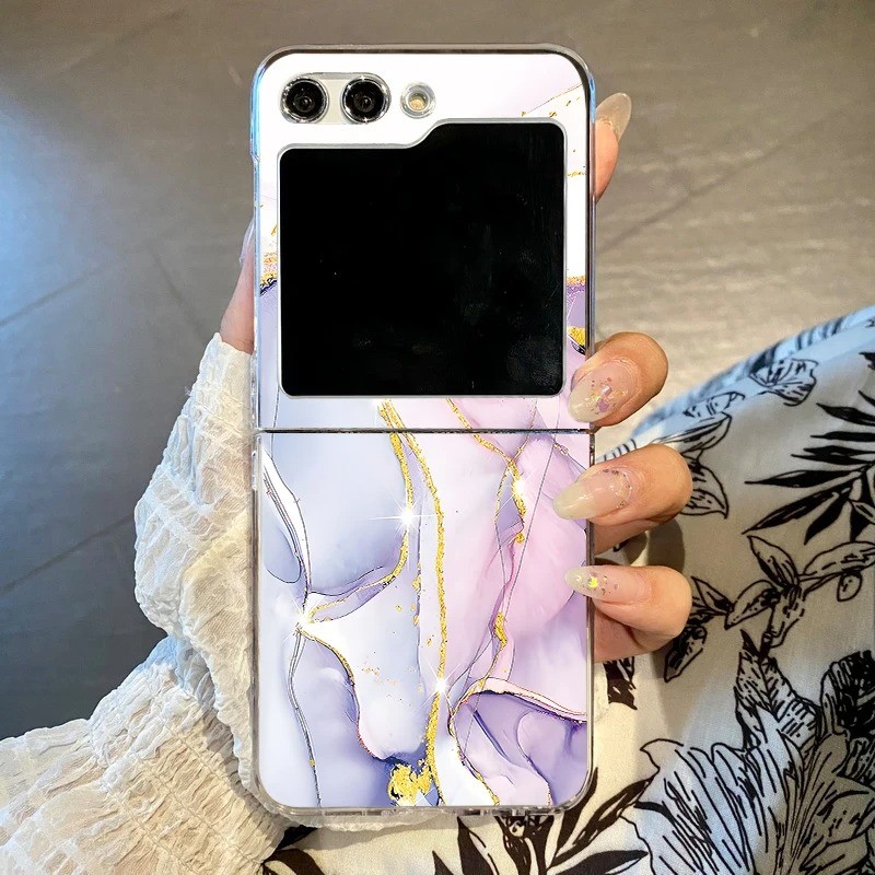 Họa Tiết Đá Cẩm Thạch Trong Suốt Vỏ Điện Thoại Cho Samsung Galaxy Z Flip 6 Flip 5 Flip 4 Flip 3 5G Cứng PC Gấp Dành Cho Samsung Z Flip 6 5 4 3