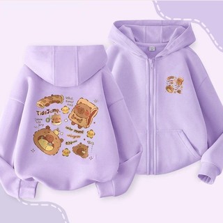 2024 Capybara Kun Áo Khoác Bé Gái Zip Up Áo Khoác Dễ Thương Trẻ Em Thu Đông Áo Khoác Ngoài Phong Cách Hợp Thời Trang