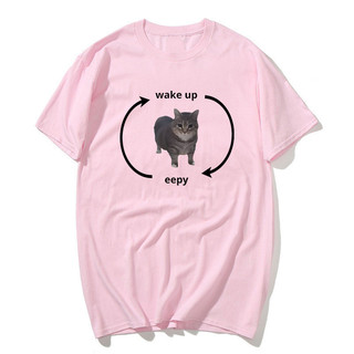 Thức dậy Eepy Kitty Chất Lượng Cao Áo Nam Nữ Tay Ngắn Ngủ Đầu Mèo Ngộ nghĩnh Động Vật Người Yêu Áo Thường Ngày Quá Khổ Tee