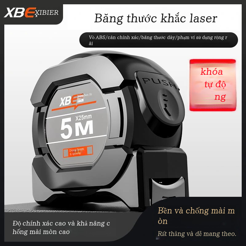 Thước dây huỳnh quang 25MM, tự khóa 5-10 mét mà không bị bật lại, thang đo chính xác, bền và thiết thực