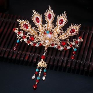 Mũ đội đầu Hanfu cổ đầy đủ Bộ phụ kiện tóc Cloisonne Ming Made Hair Crown Cloisonne Kẹp tóc Phoenix Tua Rua Burn Blue 10.15