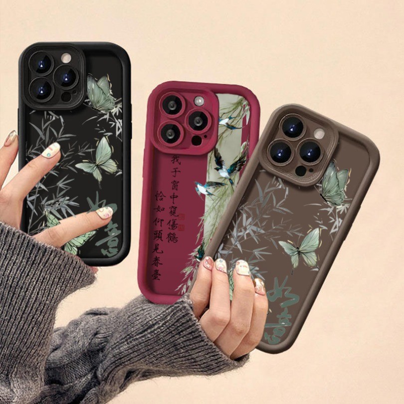 Ốp Điện Thoại Bướm Lá Tre Tương Thích Cho OPPO A98 A18 A38 A78 A79 A58 A17 A17K A16 A16S Ốp Mềm Chống Rơi Mờ Mới Nhất