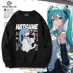 Cotton Size Lớn Dài Tay Hatsune Miku Thu Đông Nam Nữ Plus Nhung Mỏng Phong Cách Cổ Tròn In Hình Tất Cả Trận Đấu