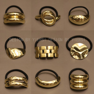 Mauropoli [Sẵn sàng] Niche Design Feel Unique Metal Bump Elastic Hair Ring All-Match Cool Style Hình học Dây buộc tóc cổ điển sang trọng
