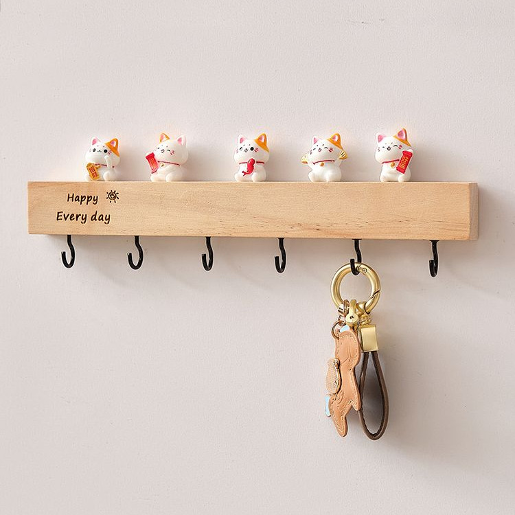 Giá lưu trữ chìa khóa treo tường lối vào, Móc chìa khóa treo tường không khoan bằng gỗ nguyên khối, Giá trang trí sáng tạo cho lối đi cửa