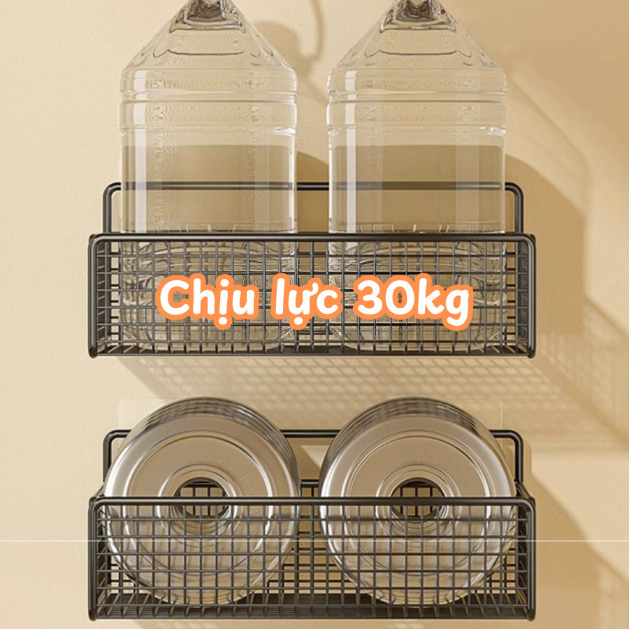 Kệ Lưới Sắt Dán Tường Tổ Ấm Để Đồ Đa Năng Chống Gỉ Dinohome, Giá Đựng Gia Vị Hành Tỏi Nhà Bếp Có Móc Treo