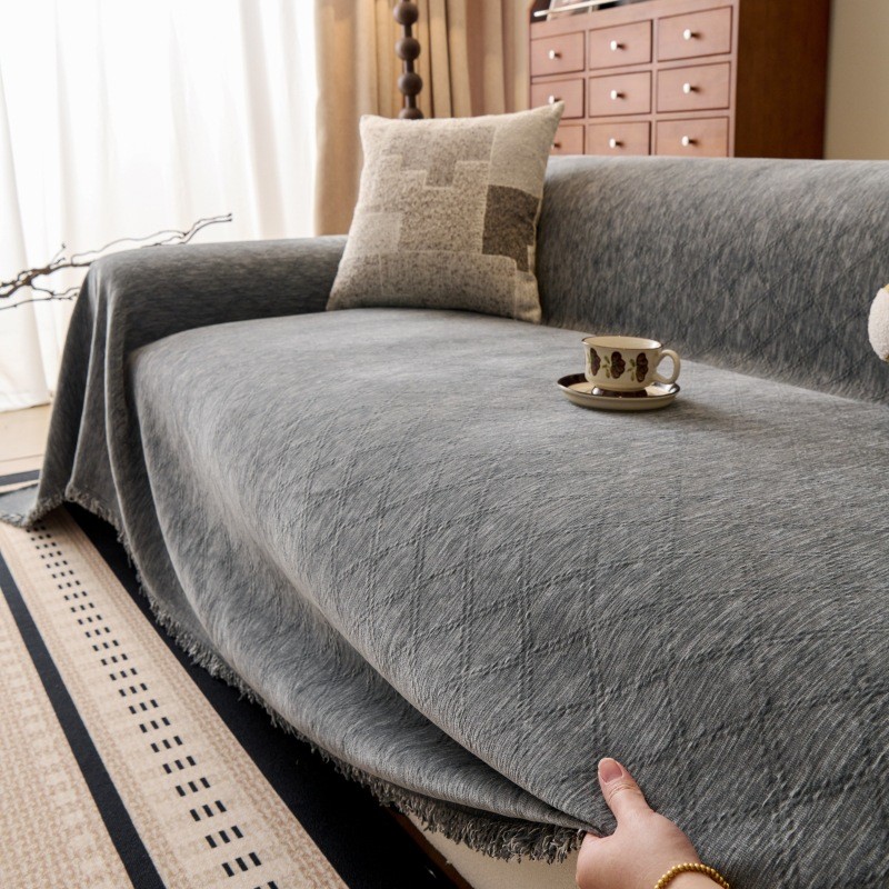 Vỏ Sofa Chenille Có Thể Giặt Được Có Tua Rua, Chăn Sofa Kẻ Sọc Chắc Chắn, Bảo Vệ Nội Thất Thú Cưng, Vỏ Sofa 2 Và 3 Chỗ Cho Sofa Hình Chữ L Đa Năng Chống Trơn Trượt