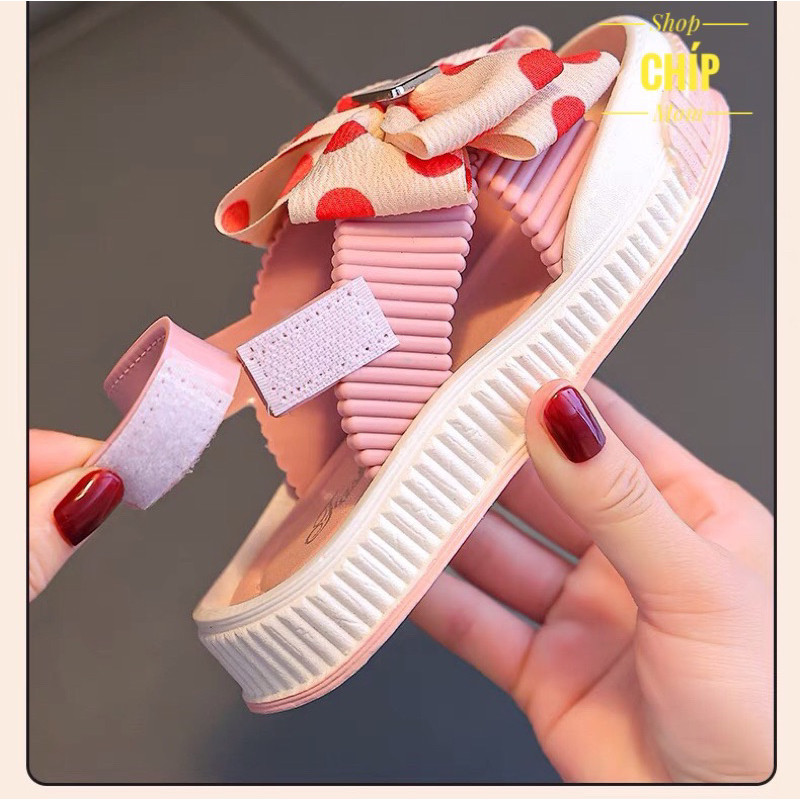 ( hàng sẵn sandal bé gái dép nhựa cho bé nơ lụa chấm bi điệu công chúa đi mưa đi biển mùa hè QC chống trươt êm chân 1305