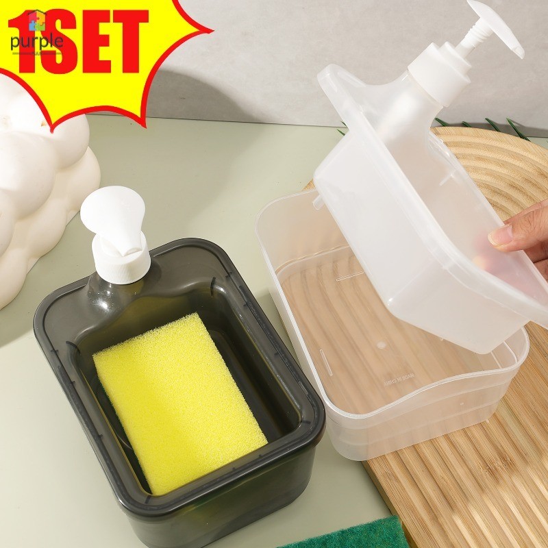 Hộp đựng xà phòng bơm chất lỏng sáng tạo - Hộp đựng chất lỏng bát đĩa nhà bếp có miếng bọt biển để làm sạch gia đình Dụng cụ thiết yếu