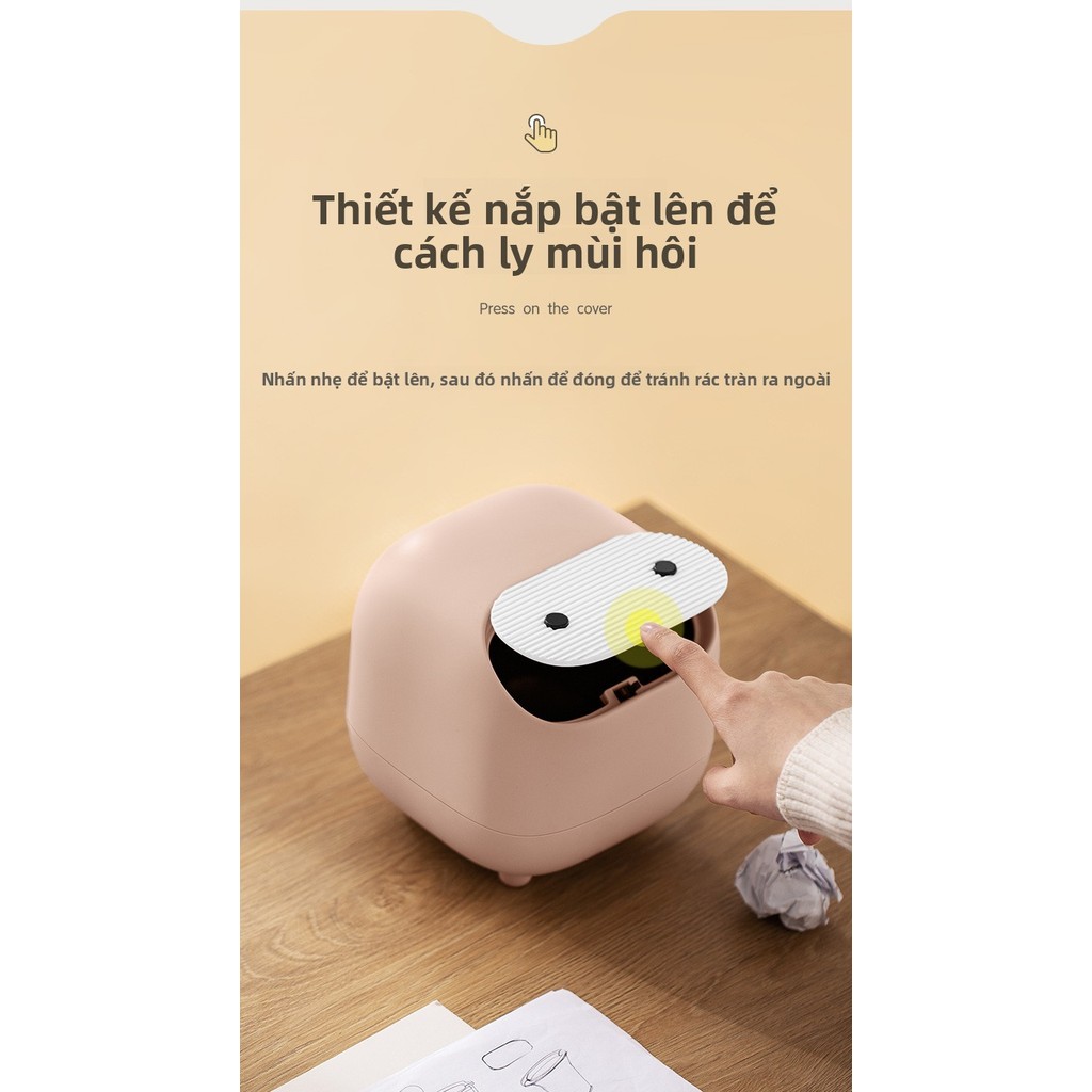 Thùng Rác Để Bàn Thông Minh - Nắp Ấn Khử Mùi - Đựng Rác Mini Cho Không Gian Hẹp