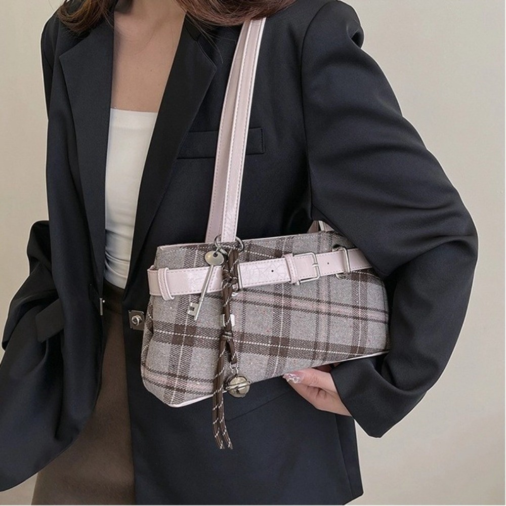 Túi đeo vai WOAY Boho, Túi Tote kẻ sọc, Mặt dây chuyền chuông thời trang Túi đeo nách nhẹ dành cho nữ