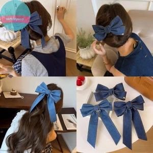 Sund Thời Trang Denim Xanh Ruy Băng Nơ Kẹp Tóc Cho Nữ Cô Gái Ngọt Ngào Thanh Lịch Đuôi Ngựa Kẹp Tóc Mỏ Vịt Kẹp Phụ Kiện Tóc Quà Tặng VN