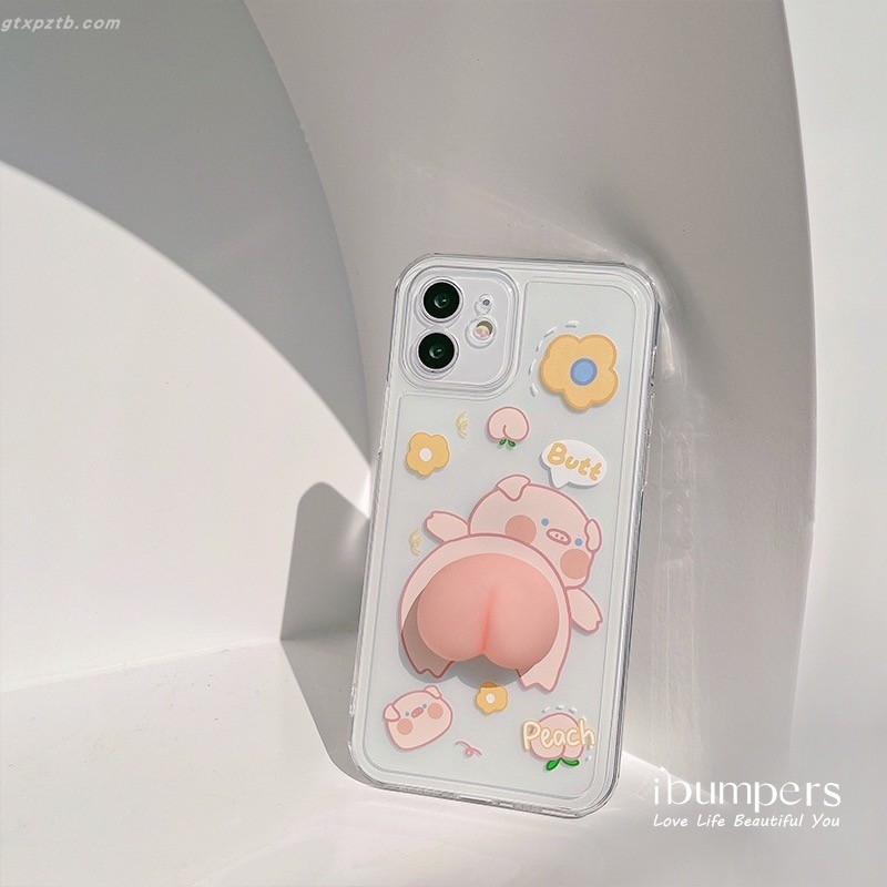 ibumpers Ốp Điện Thoại iPhone Phim Hoạt Hình Dễ Thương Lợn 3D Mông Ốp Lưng Trong Suốt TPU Mềm Chống Sốc Cho IPhone 16 15 14 12 13 11 Pro Max IP 7 8 Plus X XS XR