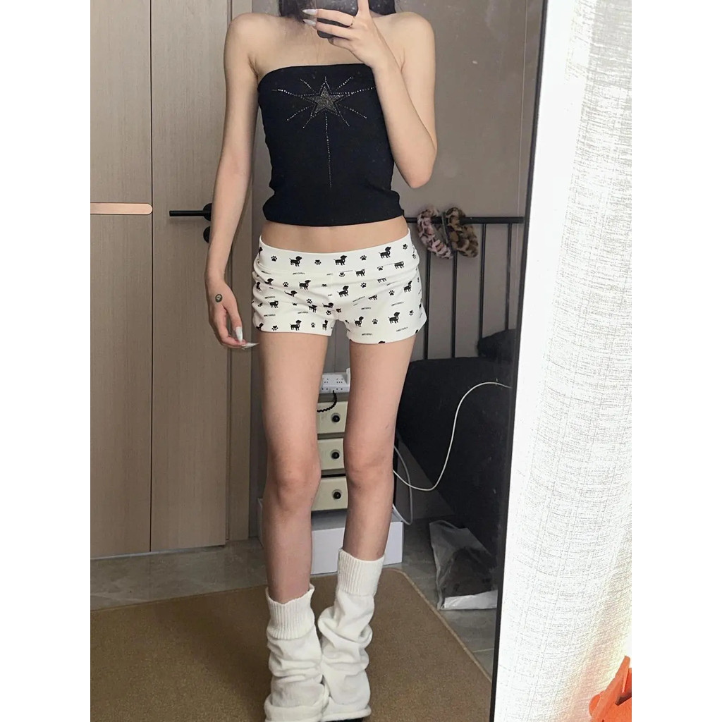 Milyfashion Quần Short Mùa Hè In Hình Chú Chó Con Dễ Thương - Low-Waist Slim Fit