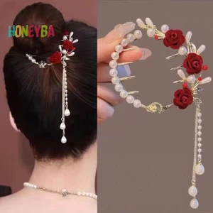 < Honeyba > Thuốc vuốt tóc thanh lịch Khóa đuôi ngựa Khóa đuôi ngựa Ngọc trai đính đá ngọc trai sel Kẹp băng đô Mũ đội đầu