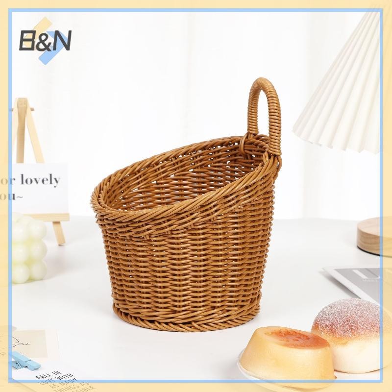 B & N Giả Mây Giỏ Đựng Đồ Nhà Bếp Màu Nâu Có Tay Cầm Giỏ Dệt Tay Rau Quả Hoa Đồ Lặt Vặt Sắp Xếp.