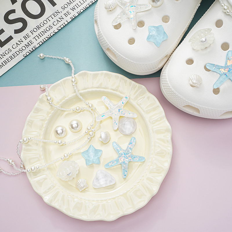 Thích hợp cho Crocs, vỏ ngọc trai, khóa hoa cao cấp tháo rời, phụ kiện trang trí