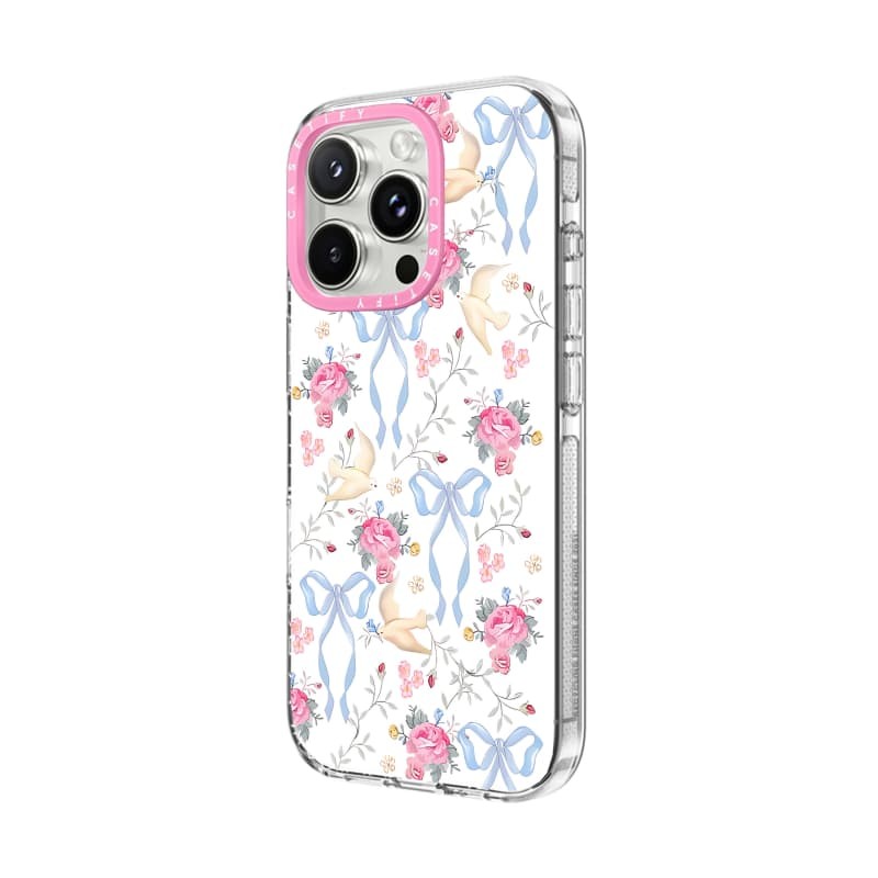 CASECASE X Vỏ nơ chim HỒNG CAMERA PHIÊN BẢN RING Tác động Vỏ hút từ tính trong suốt cho iPhone 16 / 15 / 14 / 13 Pro Max với bao bì cao cấp
