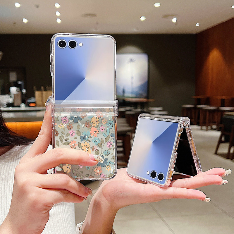 Hoa Họa Tiết Hoa Trong Suốt Ốp Lưng Điện Thoại Samsung Galaxy Z Flip 7 Flip 6 Flip 5 Flip 4 5G Full Bản Lề Cứng PC Gấp Bao Dành Cho Samsung Z Flip7 Flip6 Flip5 Flip4 Flip3