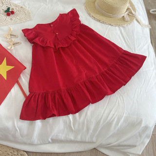 [MUA VÁY TẶNG SET KẸP CỜ]  Váy Xinh 2/9 Thêu Cờ  Cho Bé Gái 8-26kg