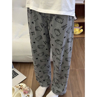 Quần Ngủ Kiểu Nữ Ống Rộng Cute Cạp Cao Màu xám