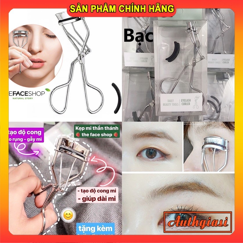 Kẹp bấm mi The Face Shop Eyelash Curler TFS siêu cong màu Bạc và Vàng kèm 2 lõi thay