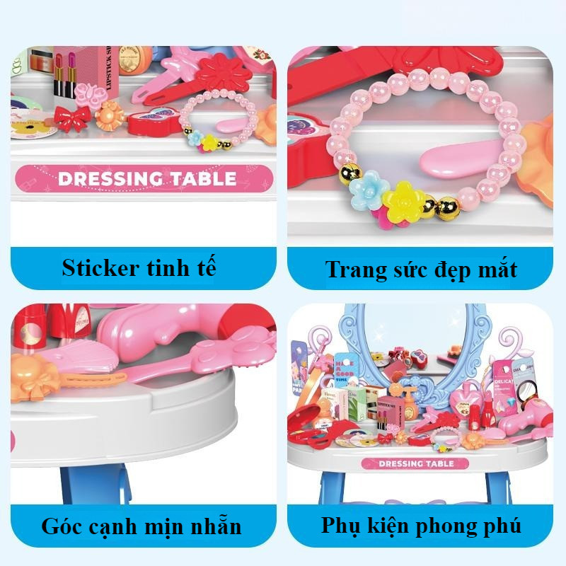 Bàn trang điểm bé gái lâu đài và gương soi, Học Cách Trang Điểm Vui Nhộn, Chất Liệu Nhựa ABS An Toàn