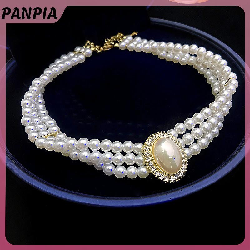 PNPIA-Pháp Retro Hương Thơm Nhỏ Ba Lớp Ngọc Trai Vòng Cổ Flash Ngọc Trai Váy Cưới Xương Đòn Dây Xích Nữ Cổ