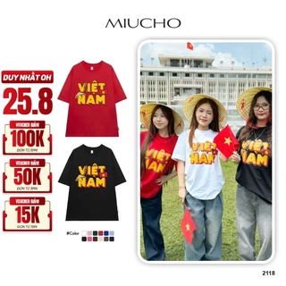 Áo thun nữ form rộng Việt Nam tôi yêu Miucho BST cổ tròn vải cotton 4c dày dặn thoáng mát in mix