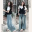 Set Áo Đũi Tay Bồng Kèm Yếm 2 Dây Nơ Trước Phối Dáng Bí (Có Lẻ Áo) S818 Su Chang Thời Trang Nữ