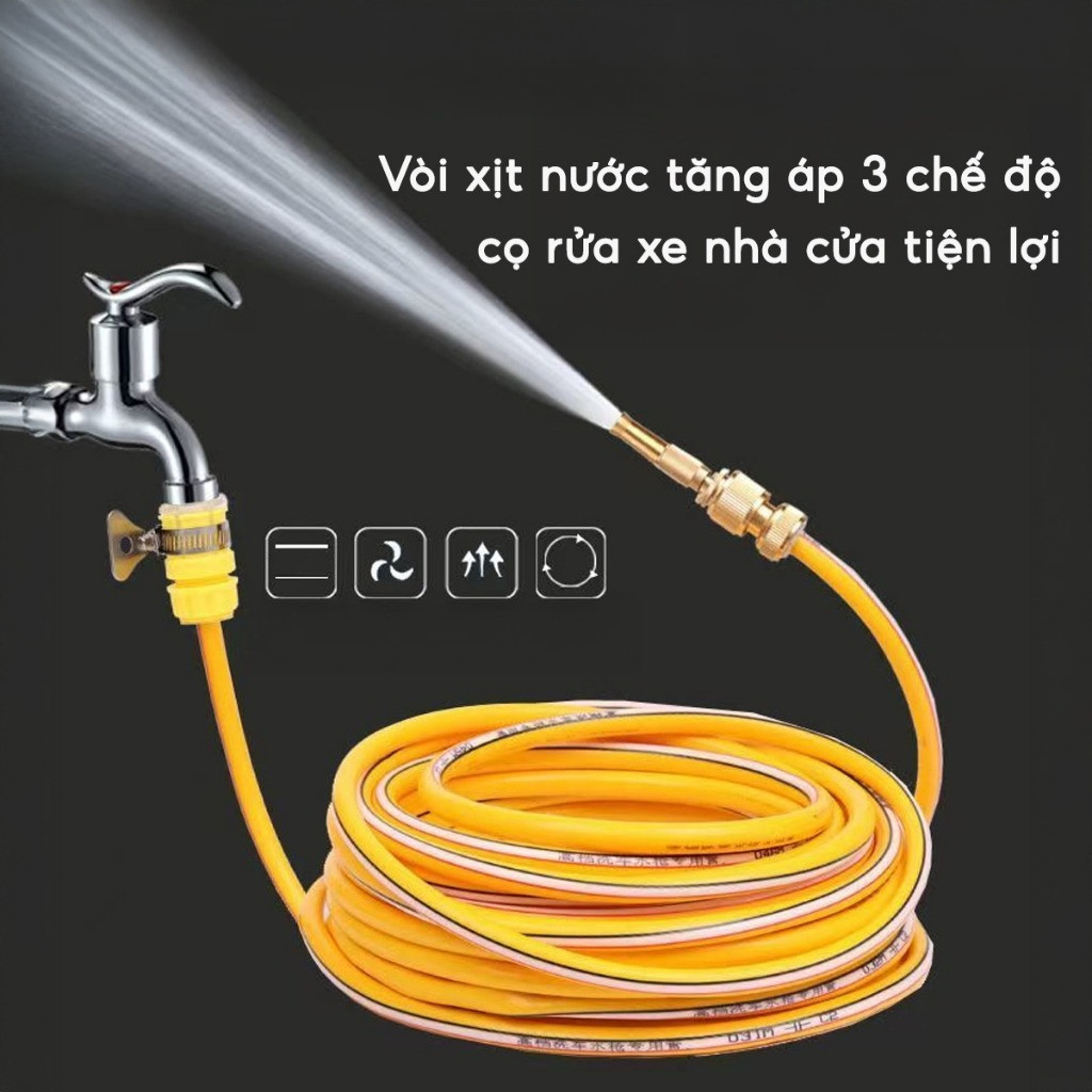 COMBO Vòi Xịt Kèm Dây Ống Xịt Nước Tăng Áp Tưới Cây Vườn Rửa Xe, Bộ vòi tăng áp 5-20M
