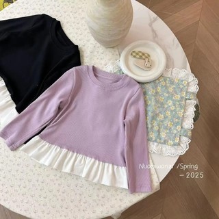Mùa Xuân Phong Cách Mới Bé Gái Màu Ren Dài Tay Áo Thun Thời Trang Cho Bé Đáy Áo Sơ Mi Trẻ Em Thoải Mái Ngọt Ngào Top