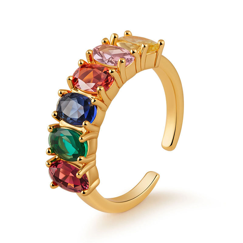 Nhẫn mở zircon nhiều màu sắc, thiết kế tối giản sang trọng dành cho nữ