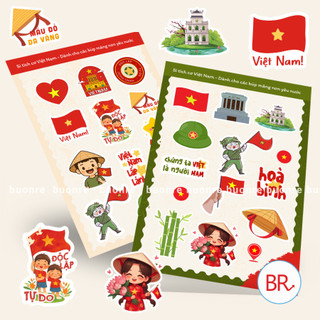 [Tặng Tem Tim] Set 10 Sticker Quốc Khánh 2/9-Tem Decal Chống Nước Họa Tiết Dễ Thương Trang Trí Điện Thoại,Laptop 02953