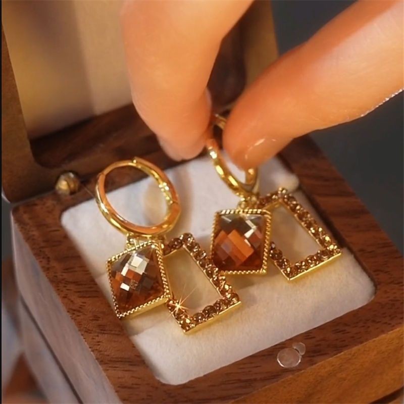Bông Tai Thép Không Gỉ Kim Cương Pha Lê Thanhh lịch Sang Trọng
