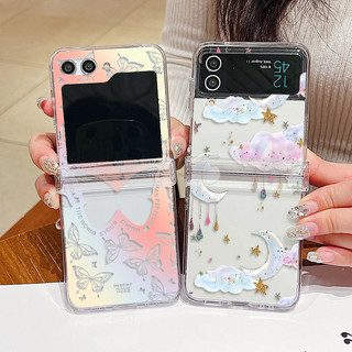 Thỏ Bướm Trong Suốt Dành Cho Samsung Galaxy Z Flip 6 Flip 5 Flip 4 Flip 3 Full Bản Lề Trong Suốt Cứng PC Gấp Ốp điện thoại Samsung Z Flip6 Flip5 Flip4 Flip3