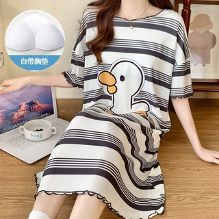 Mùa hè băng lụa sợi mỏng tay ngắn váy ngủ có miếng đệm ngực Bộ đồ ngủ mới hoạt hình dễ thương dáng rộng quần áo nhà