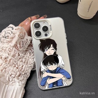 Ốp điện thoại di động màu bạc mẫu cặp đôi Thám tử Conan Shinichi Xiaolan dùng cho IPhone 11 13 14 15 ProMax 12 PRO 14 15 plus XR XSMAX 7 8PLUS SE QYJS Ốp Cứng chống rơi Vỏ bảo vệ điện thoại TPU W0EC