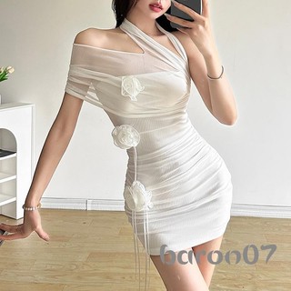 Phụ Nữ Bodycon Đầm Không Tay Dây Đầm Lưng Hoa Không Đều Xếp Ly Mini Đầm Clubwear
