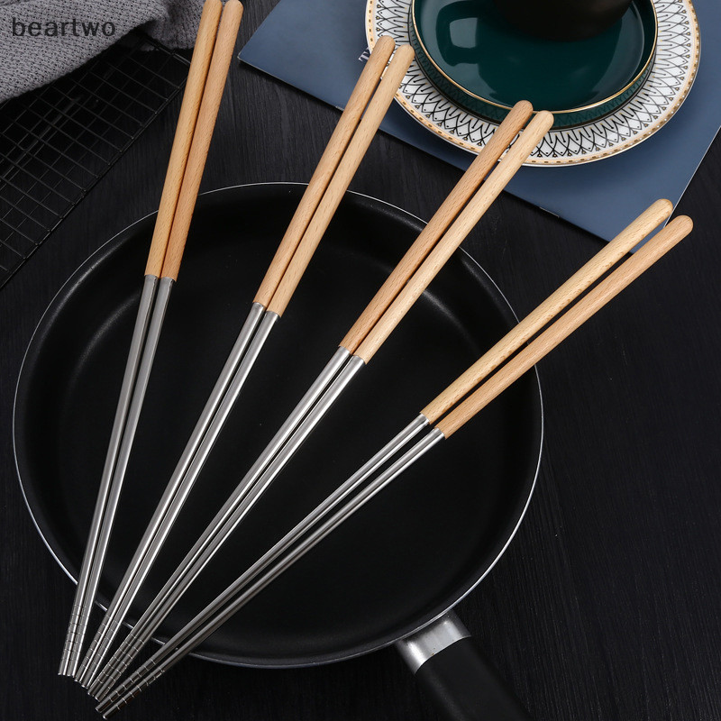 < Beartwo > Đũa Inox Dài Đũa Nấu Mì Chiên Sâu Lẩu Trung Quốc Đũa Kim Loại Có Thể Tái Sử Dụng Bộ Đồ Ăn Đẹp