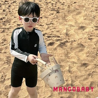 Mg-kids Bé Trai Rash Guard Đồ Bơi Playsuit Họa Tiết Gấu Trúc Chắp Vá Dây Kéo Dài Tay Chống Nắng Tắm Phù Hợp Với Đồ Bơi