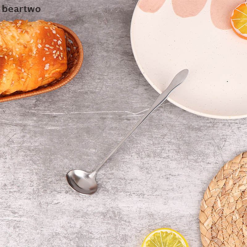 < Beartwo > 1Pc Thép không gỉ Tay Cầm Dài Thìa Khuấy Kem Món Tráng Miệng Muỗng Flatware Đẹp