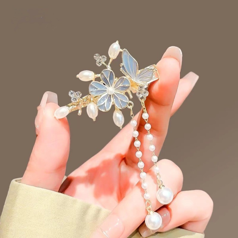 Mauropoli [Sẵn Sàng] Kẹp Bên Tua Rua Bướm Cổ Kẹp Mỏ Vịt Tinh Tế Đơn Giản Cao Cấp Cảm Giác Nổ Kẹp Tóc Gãy Kẹp Tóc Trung Quốc