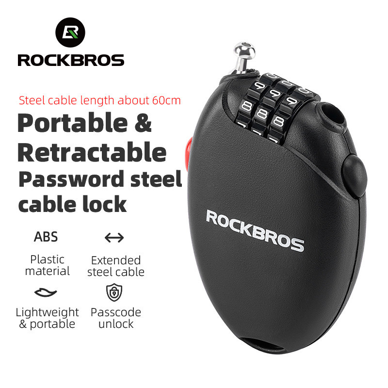 ROCKBROS Xe Đạp Mật Khẩu Khóa Cáp Thép Di Động Nhẹ Mini Mật Khẩu Khóa Có Thể Thu Vào Cáp Thép Mở Rộng MTB Xe Đạp Đường Bộ Mũ Bảo Hiểm Xe Máy Chống Trộm Khóa