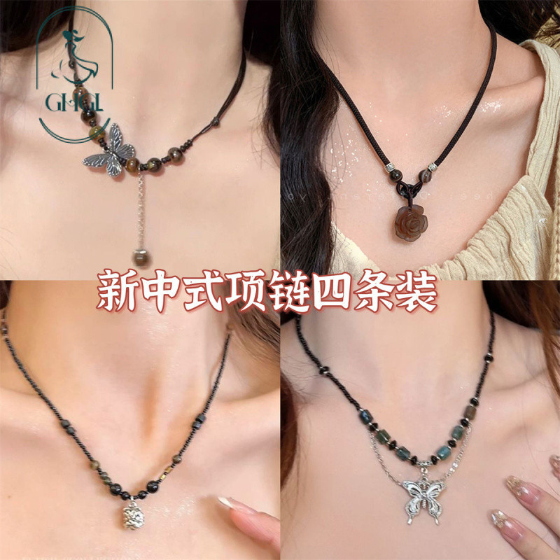 Vòng cổ thiết kế bướm đính cườm phong cách truyền thống Trung Quốc, họa tiết camellia, hợp thời trang dành cho nữ