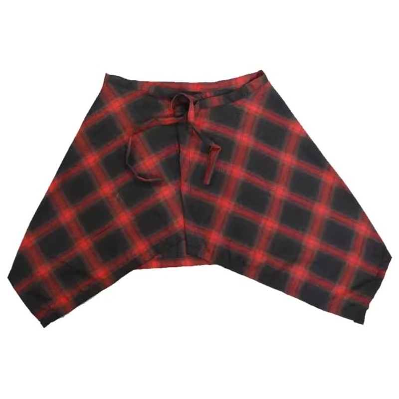 Tầm Nhìn Unisex Checkered Lớp Ngắn Quấn Váy Không Đều Xếp Ly Tạp Dề Váy Buộc Một Dòng Hông Khăn Overskirt Áo E