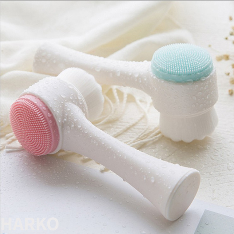 Bàn chải rửa mặt hai mặt Silica Gel, loại bỏ mụn đầu đen, làm sạch lỗ chân lông, tẩy tế bào chết